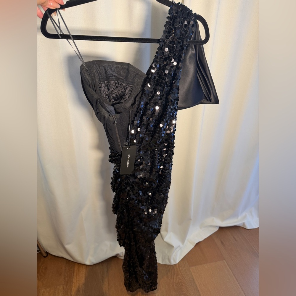 Dolce & Gabbana Black Sequin One-Shoulder Dress - Picture 6 of 8